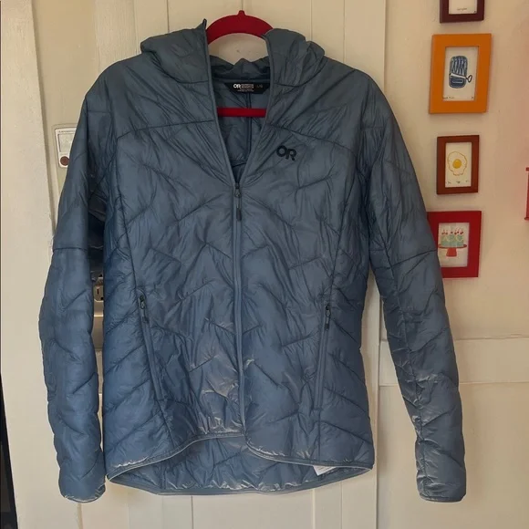 Outdoor Research Women's SuperStrand LT Hoodie Light Blue Puffer Jacket - Picture 2 of 7